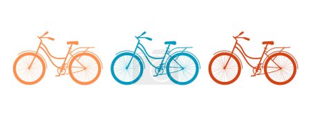 Téléchargez les illustrations : Ensemble d'icônes de silhouette de vélo - illustrations vectorielles en couleur isolées sur fond blanc. - en licence libre de droit