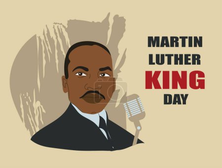 Téléchargez les illustrations : Martin Luther King Jr. Typographie de jour conception de carte de vœux. MLK Day fond vectoriel beige. - en licence libre de droit