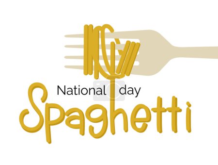 Illustration for National Spaghetti Day. Spaghetti Word, Pasta and Fork.Vector illustration. - Royalty Free Image