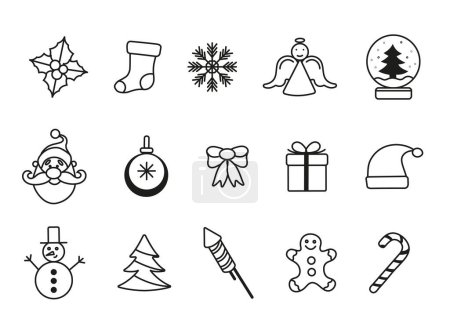 Illustration for New year icon set many design elements. New Year collection. Thin line design. Vector illustration. - Royalty Free Image