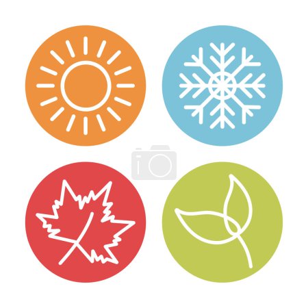 Téléchargez les illustrations : Différents cercles de couleurs avec quatre saisons de la nature icône isolée sur fond blanc. - en licence libre de droit