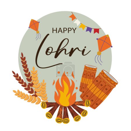 Téléchargez les illustrations : Illustration vectorielle de Happy Lohri fond de vacances pour le festival Punjabi. - en licence libre de droit