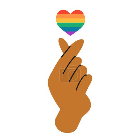 Ilustración de Arco iris. Símbolo de la comunidad del orgullo LGBT. Corazón y mano LGBT aislados sobre fondo blanco. - Imagen libre de derechos
