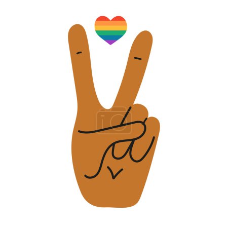 Téléchargez les illustrations : Arc en ciel. Symbole de la fierté LGBT. LGBT main dans la paix avec le cœur isolé sur fond blanc. - en licence libre de droit
