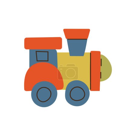 Illustration for Cute toy train and locomotive . Baby train toy. Icon of children's toy. Vector illustration on a white background. Train for logo, design and greeting card. - Royalty Free Image
