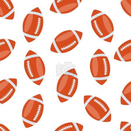 Illustration for Seamless pattern with American Football balls in flat style on a white background. Illustration art for tournament illustration and sport apps. - Royalty Free Image