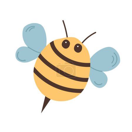 Illustration for Simple design of a cartoon yellow and black bee on a white background. Cute character for childish design. Flat vector illustration. - Royalty Free Image