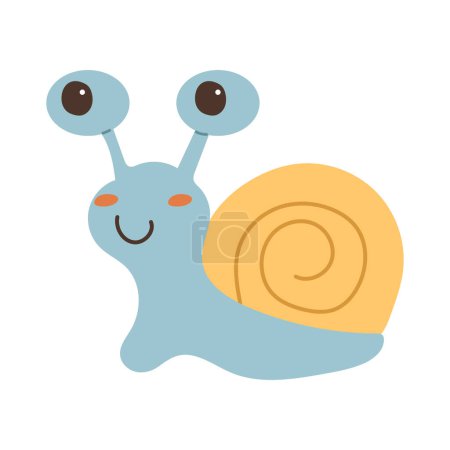 Illustration for Funny smiling snail isolated on a white background. Cute smiling character for childish design. Flat vector illustration. - Royalty Free Image