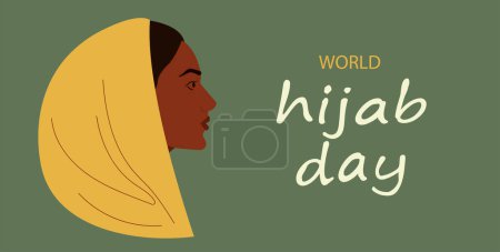 Téléchargez les illustrations : Journée mondiale du hijab, le 1er février. Une femme musulmane dans un hijab Illustration vectorielle d'une fille dans un foulard. Joyeuse Journée mondiale de la femme à Hijab. - en licence libre de droit
