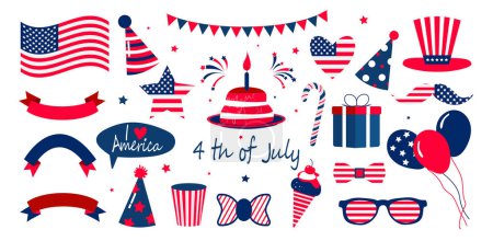 Illustration for United states of America national symbols for independence day. 4th of July clipart. Vector illustrations in retro colors isolated on white background. - Royalty Free Image