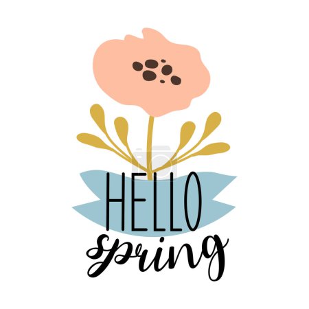 Ilustración de Hola letras de primavera con ilustración de vector de flor - Imagen libre de derechos