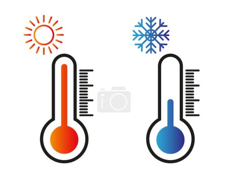 Téléchargez les illustrations : Illustration des icônes du thermomètre. Température chaude et froide pour le concept de conception d'été et d'hiver.Icônes vectorielles du thermomètre. Peut utiliser pour le web et l'application mobile. Illustration vectorielle. - en licence libre de droit
