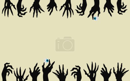 Illustration for Zombie hands silhouette. Halloween and nightmare, creepy and evil zombie. Hand-drawn set of vector silhouette zombie hands on a white background for games, animation or other graphic products. - Royalty Free Image