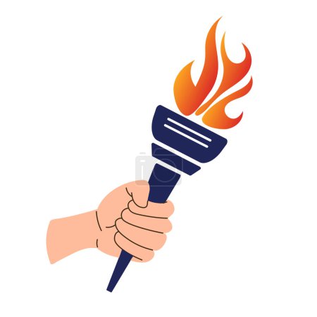 Illustration for Hand with flaming torch. Vector illustration of victory and hornor concept revolution, sport, flaming, shine symbol. - Royalty Free Image