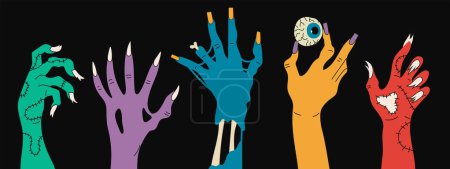 Illustration for Zombie hands silhouette. Halloween and nightmare, creepy and evil zombie. Hand-drawn set of vector silhouette zombie hands on a white background for games, animation or other graphic products. - Royalty Free Image