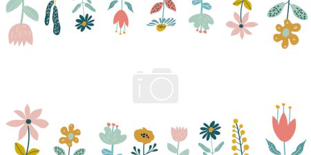 Ilustración de Garden floral plants.  flowers in doodle style on a white background. Flat vector illustration. - Imagen libre de derechos