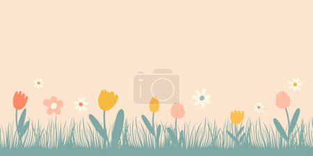 Illustration for Spring background with place for text. Vector illustration with grass and flowers. - Royalty Free Image
