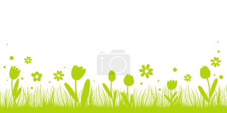 Ilustración de Fondo de primavera con hierba verde y flores, ilustración - Imagen libre de derechos