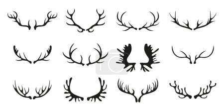 Téléchargez les illustrations : Deer antlers icon set isolaetd over white background - en licence libre de droit