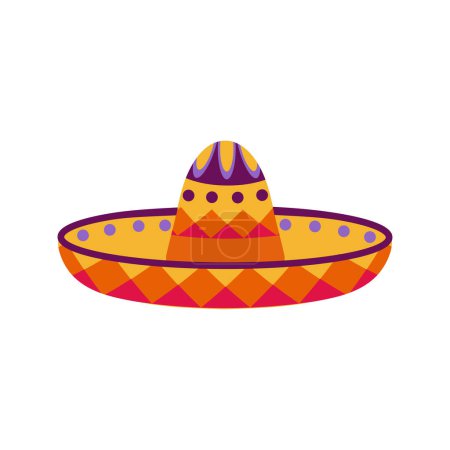 Téléchargez les illustrations : Illustration chapeau Sombrero. Costume mexicain traditionnel isolé sur fond blanc. Chapeau Cinco de Mayo. Illustration vectorielle. - en licence libre de droit