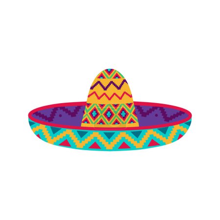 Téléchargez les illustrations : Sombrero hat illustration. Traditional Mexican costume element isolated on white background. Cinco de Mayo hat. Vector illustration. - en licence libre de droit