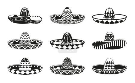 Sombrero. Mexican hat set vector design illustration isolated on white background. Mexican hat black icon. Cinco De Mayo symbol. Vector illustration.