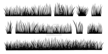 Illustration for Spring background with place for text. Grass silhouettes for artwork compositions. Grass border, vector Illustration. - Royalty Free Image
