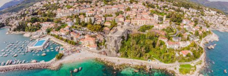 Photo for BANNER, LONG FORMAT Aerial view of Herceg Novi town, marina and Venetian fort, Boka Kotorska bay of Adriatic sea, Montenegro. - Royalty Free Image