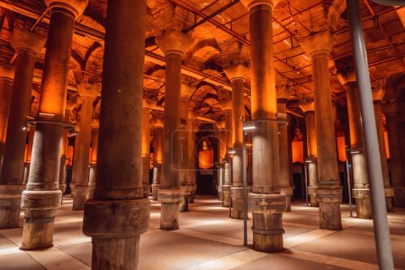 Photo for Beautiful cistern in Istanbul. Cistern - underground water reservoir build in 6th century, Istanbul, Turkey, Turkiye. - Royalty Free Image
