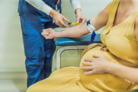 pregnant woman undergoes a blood test, a pivotal step in ensuring the well-being of both herself and her developing baby during the maternity journey.