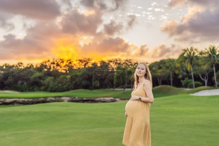 Tranquil scene as a pregnant woman enjoys peaceful moments in the park, embracing natures serenity and finding comfort during her pregnancy.