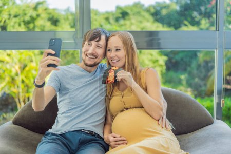 In a touching moment, the pregnant woman and father connect via video call, sharing the joy as they hold up an ultrasound photo, bridging the distance with the anticipation of their babys arrival.
