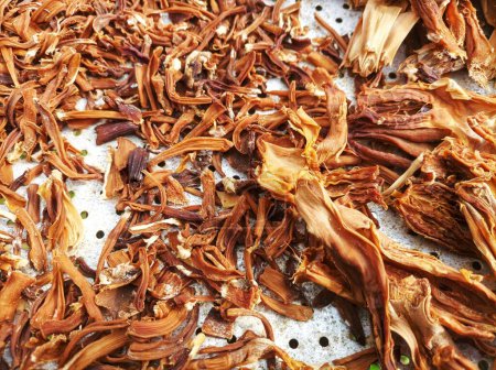 Photo for Sliced bamboo shoots that are dried in the sun to be used as additional vegetables - Royalty Free Image