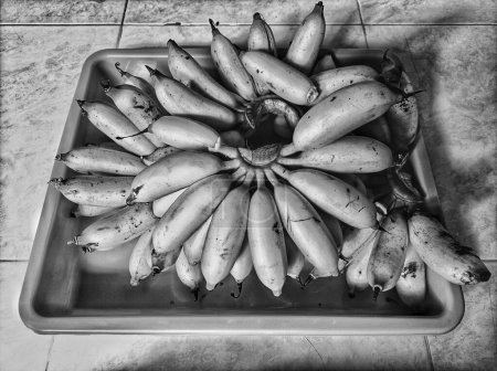 Bananenfrucht auf schwarz-weißem Hintergrund