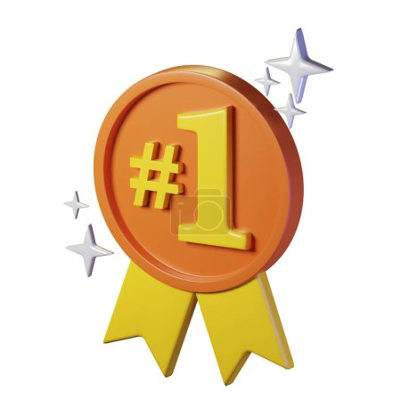 Médaille de la 1ère place avec un thème orange. Illustration 3D. Haute résolution