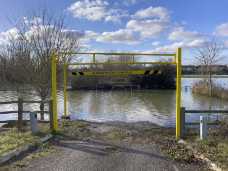Photo for Flooded carpark in Tewkesbury, England after the River Severn burst its banks. - Royalty Free Image