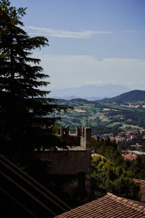            spectacular view of the valleys and fields of San Marino from above                 