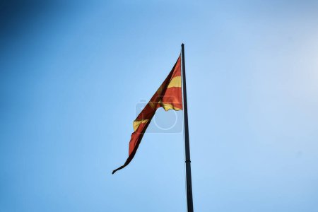  Skopje Macedonia, July 21, 2022:                     Macedonian flag in harsh light