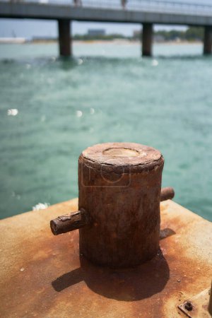 rusty metal structures on the pier, vintage, background, atmosphere