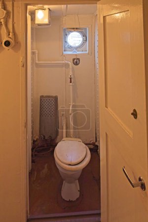 Photo for Toilet bowl in bathroom on a vintage steamship. - Royalty Free Image