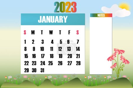 Illustration for January 2023 - Calendar. Week starts on Sunday - stock vector illustration - Royalty Free Image