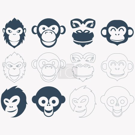 Vektorbild Illustration einer Sammlung von Affen-Logo