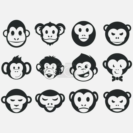 Téléchargez les illustrations : Illustration vectorielle d'une collection de logo de singe - en licence libre de droit
