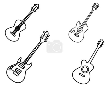 Illustration for Electric Guitar Set Drawn By Hands Vector illustration On White Background - Royalty Free Image