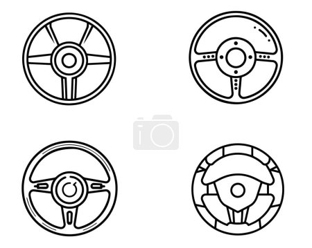 Steering Wheel Drive Car Line Collection Icon Outline Vector On White Background