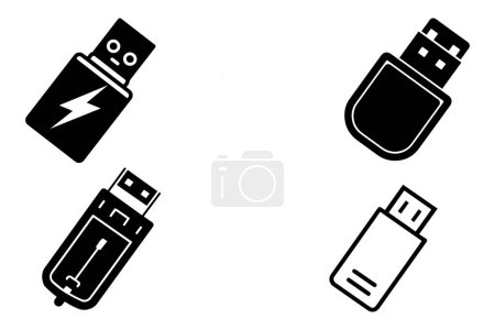 USB Plug Cable Icon Technology Set Vector Design On White