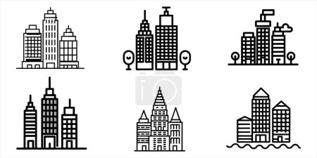 Ilustración de Big City Building Set Esquema Vector Ilustración sobre fondo blanco - Imagen libre de derechos