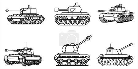 Illustration for A Set Of Tanks Set Outline Vector Illustration on white background - Royalty Free Image