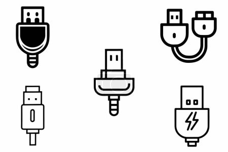 Ilustración de Conjunto de puertos USB Esquema Vector Ilustración sobre fondo blanco - Imagen libre de derechos
