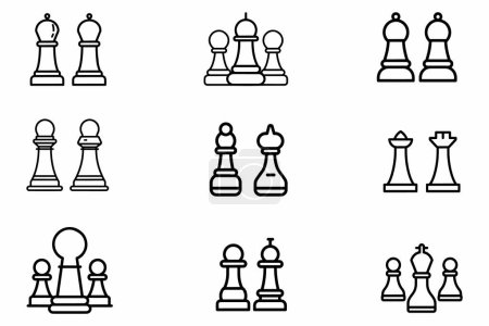 Photo for Chess game Set Outline Vector Illustration On White Background - Royalty Free Image